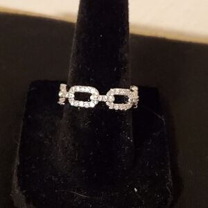 NEW STERLING SILVER PAVE CHAIN LINK RING SIZE 6.5